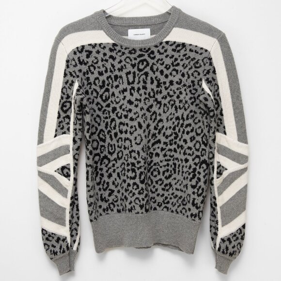 Current/Elliott The Duvall Sweater Animal Leopard Print Cream Grey Size 0 XS - Picture 2 of 6